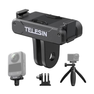Imagem de TELESIN Suporte adaptador magnético de liberação rápida para DJI Osmo 360 DJI Osmo Action 5 Pro/4/3, com base adaptadora de orifício de parafuso de garra tripla de 1/10.2 cm, expansão de suporte para