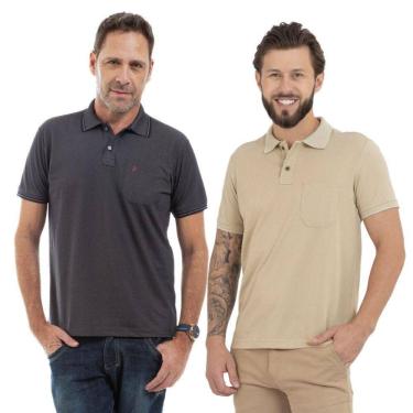 Imagem de Kit 2 Camisa Polo Masculina Pique Jacquard com Bolso Casual