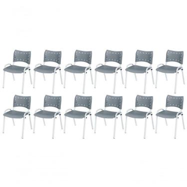 Imagem de Cadeira Iso Base Branco Igreja, Escola, Escritório - Cinza Kit 12 Peças
