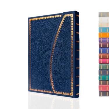 Imagem de VICTORIA'S JOURNALS Diário magnético, caderno vintage esculpido em couro sintético capa dura diário pessoal forrado páginas marcador de livro, 20 x 14,5 cm, azul escuro fosco