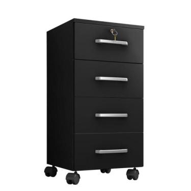 Imagem de Gaveteiro Gávea 4 Gavetas com Rodízios - Móveis Leão, Preto Trama