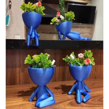 Imagem de Kit 4 Vasos Suculentas Decoração Robert Plant Vaso 3D Decorativo Azul 