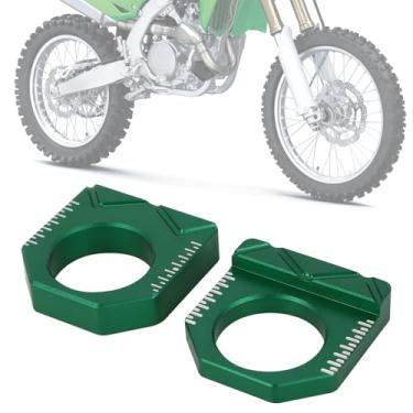 Imagem de IUVWISN Bloco de eixo traseiro Dirt Bike CNC ajustador de tensor de corrente de motocicleta para KX450F 16-18 KX250F 17-19 KX250 KX450 19-24 KX250X KX450X 22-24 Verde