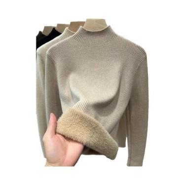 Imagem de Suéter Feminino De Inverno Com Gola Alta, Quente, Forrado De Veludo, A