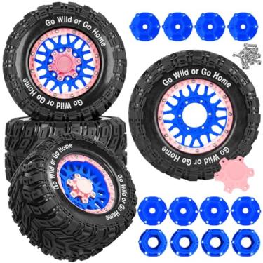 Imagem de RCYouHott RC Truck Tires Wheel for 1/10 Big Rock Granite Vortek 3s / Stampede Rustler RC Car,4-Pack RC Wheels Tires Plastic Wheels w/12mm/14mm/17mm Replaceable Hex,Blue-Pink