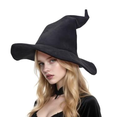 Imagem de Vegove Chapéu de Feiticeiro de Camurça com Fio Dobrável, Acessórios para Fantasia de Feiticeiro de Bruxa Adulto, Preto, tamanho �nico