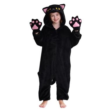Imagem de DELEY Pijama infantil de Halloween, Natal, cosplay, peça única, animal para 4 a 13 anos, meninas e gatos, Preto - 1, 8-9 Anos