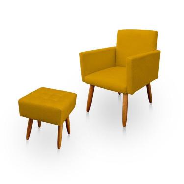Imagem de Poltrona Decorativa Nina com Puff New para Sala e Quarto Suede Amarelo- Jylcrom