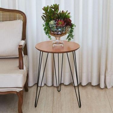 Imagem de Mesa Lateral De Canto Redonda Industrial Pé De Ferro - Bege - ART MOVE