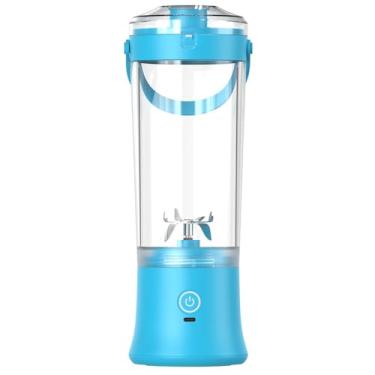 Imagem de Liquidificador elétrico portátil, lâmina de aço inoxidável, capacidade de 500 ml, recarregável por USB, máquina de smoothie de tamanho pessoal com alça de transporte (azul)
