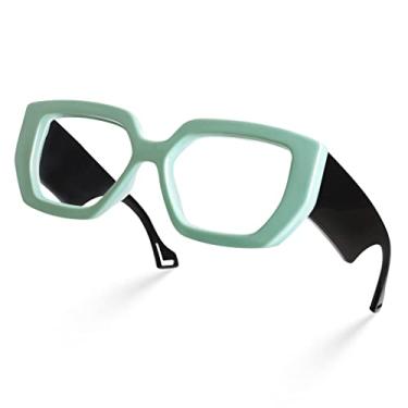 Imagem de Laemzinv Óculos de leitura grandes quadrados azuis para mulheres, armação grossa grande para computador e jogos LA022, A4 | Greenblack, Medium