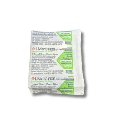 Imagem de 500 Compressas de Gaze Estéril Lívia 13 Fios Amed 7,5cm x 7,5cm (13cm x 24cm) – Alta Absorção, Uso Único, Macia e Segura - 50 pacotes c/ 10 Unidades