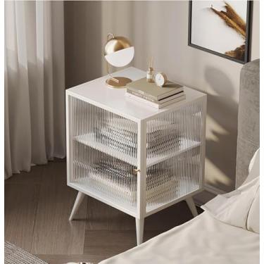 Imagem de Mesa De Cabeceira De Vidro Minimalista Mesa Lateral Estrutura De Aço Resistente Com Gaveta Cômoda Móveis De Cabeceira Para Quarto Sala De Estar, C, 40x35x55cm(16x14x22inch)