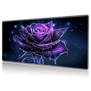 Imagem de DHYYDSQZ Playmat for MTG, Game Play Mat Card Game Playing 24 x 14 inches Tabletop Magic Play Mats Non-Slip Rubber Base and Stitched Mousepad Desk Mats Playmats for MTG TCG,Purple Galaxy Rose