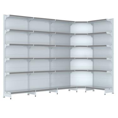 Imagem de Gondola Parede 202 Fit Farmacia Ate 4 M Bco 1 Canto Pe Cinza