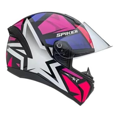 Imagem de Capacete Spike II Peels Capacete de Motocicleta, Preto com Rosa e Azul, Design Geométrico, Viseira Transparente (58)