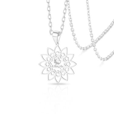 Imagem de VASSAGO Colar de lua crescente islâmica e estrela com pingente de flor de lótus muçulmano Alá árabe Amuleto religioso Eid Presente para mulheres e homens, Aço inoxidável, Sem Pedra Preciosa