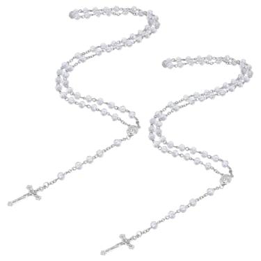 Imagem de GOMAKERER 2 colares de cruz, colares com pingente de cruz de prata, corrente de liga de zinco com pingente de crucifixo para mulheres e homens, joias para presente de festa de batismo, 78,7 cm de