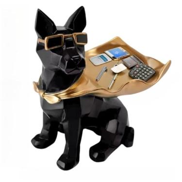 Imagem de Escultura Decorativa Enfeite Bulldog Cachorro Com Bandeja e Óculos Porta Taças Objeto Cofre Decoração(4095 - BullDog C/Capa Herói)