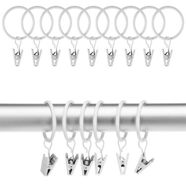 Imagem de Yolev 15 peças de anéis de cortina brancos com clipes de 3,18 cm de diâmetro interno ganchos de cortina com clipes anéis de cortina de ferro clipe de cortinas com anel se encaixam em varão de cortinas