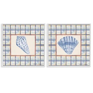 Imagem de Stupell Industries Conjunto de arte giclée emoldurado branco Sea Treasures Over Pattern 2 peças, design de Lee Ann Sanders, 43 x 43 cm