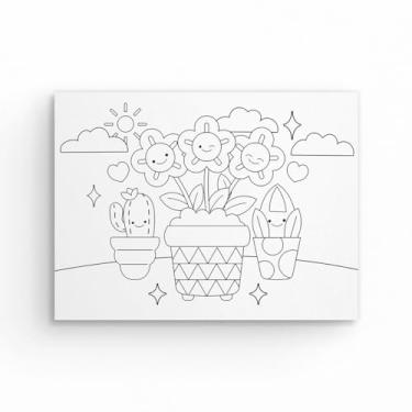 Imagem de Tela Para Pintura Infantil Colorir Pintar Canvas 20x15cm (Flores)