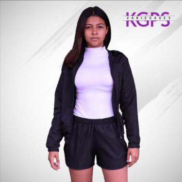 Imagem de Conjunto Jaqueta Corta Vento e Short Curto Tecido Tactel - Preto - Cow