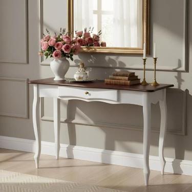 Imagem de Aparador para Sala com Pés Luiz XV e 1 Gaveta - Branco Laca com tampo 