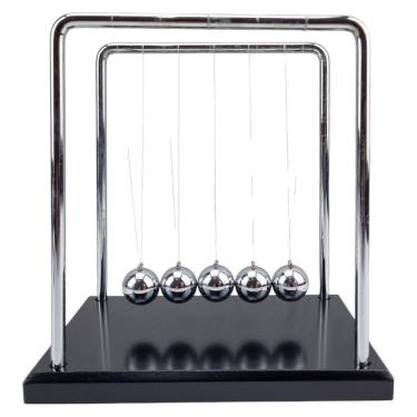 Imagem de Pêndulo De Newton Com Estrutura Metal Cromado Base Madeira