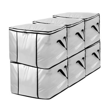 Imagem de Pacote com 6 sacos de armazenamento de roupas de 75 L, sacos de armazenamento de edredom, organizadores de armário dobráveis, alças reforçadas, para roupas, cobertores, edredons e travesseiros