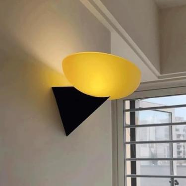 Imagem de Luminária de parede de vidro Wabi Sabi Art Bauhaus Geometry Luminária de parede com cúpula de vidro âmbar/branco/verde, luminária de parede de metal preta com fio, estilo japonês minimalista