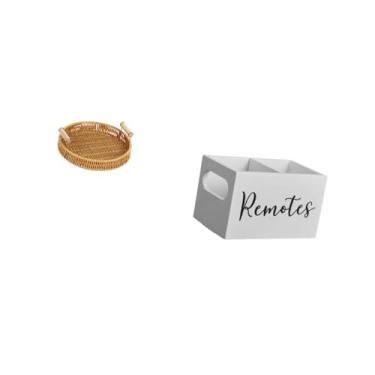 Imagem de Fenteer Elegante Organizador de Mesa, Cesta para Lanches, Frutas, Pães E Controles Remotos com Ranhura, Suporte de Madeira para Mesa de Cabeceira E Escritório