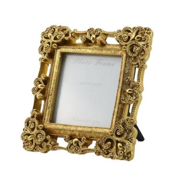 Imagem de 1 porta-retrato Meprotal 10 x 10 cm, quadrado, vintage, dourado, com cavalete decorativo, pequeno, antigo, vintage, design floral, para mesa, parede, decoração artística, galeria de visualização
