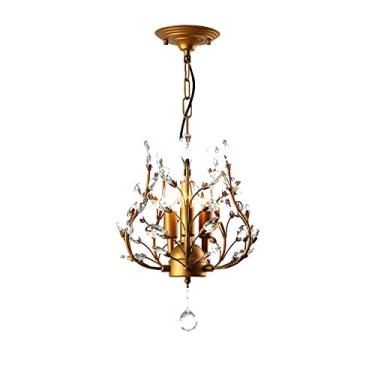 Imagem de Lustre pendente de cristal rústico estilo fazenda, com pingente de gota de chuva, luminária para sala de jantar, quarto, entrada, acabamento em bronze dourado