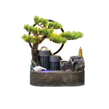 Imagem de XFNVXC Fonte decorativa para interior ornamental, bonsai de água corrente, fonte circular, varanda, sala de estar, mesa, decoração de plantas verdes, fonte ornamental para casa