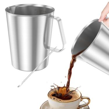 Imagem de DJAPWPX Jarra de espumador de leite, copo para espumador de leite de 1000/2000 ml, aço inoxidável 304, acessórios para máquina de café expresso de cappuccino com caneta latte, prata (2000 ml)