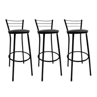 Imagem de Kit 3 Banqueta de Bar Alta com Encosto - Para Cozinha Americana e Área de Lazer (Preto)