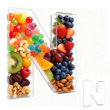 Imagem de Bandeja de charcutaria acrílica com alfabeto de 25,4 cm – recarregável, reutilizável, bandeja de servir para bolo e doces, decoração de festa de aniversário de aniversário (letra N)