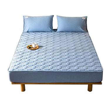 Imagem de Lençol de baixo elástico macio resistente a rugas, capa de colchão acolchoado espesso, forro de colchão permeável ao ar para quarto, apartamento, hotel, cinza, 150 × 200 cm + 30 cm (azul celeste, T