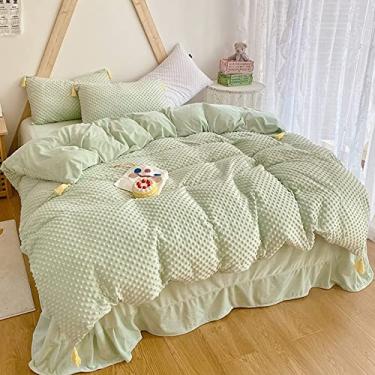 Imagem de Conjunto de capa de edredom de veludo estilo princesa com borlas, jogo de cama macio e quente, fecho de zíper, capa de edredom reversível para inverno amarelo 1,5 m (solteiro verde 150 x 200 cm (59 x