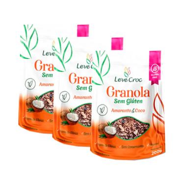 Imagem de Kit 3X: Granola Amaranto/Coco Sem Glúten Leve Crock 200g