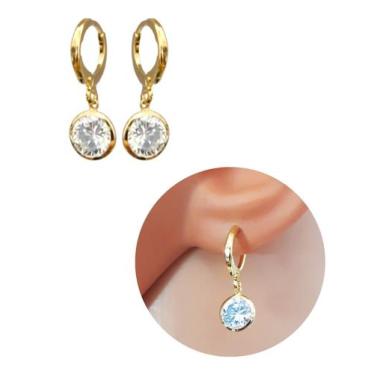 Imagem de Brinco com Argolinha Pedra Cristal Zirconia Folheado Ouro 18k Antialér