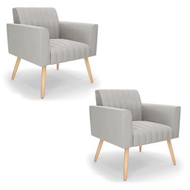 Imagem de Kit 2 Poltronas Viena Gomada Veludo Cinza Pés Palito Natural - D'Rossi