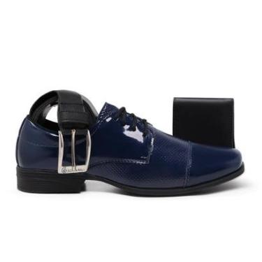 Imagem de Kit Sapato Social Masculino Bico Quadrado Confort Leve Macio Dia Dia+Carteira+Cinto-Masculino