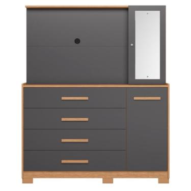 Imagem de Cômoda com Painel para TV até 43 Polegadas 4 Gavetas 2 Portas com Pés e Espelho Ilhabela Albatroz (Branco)