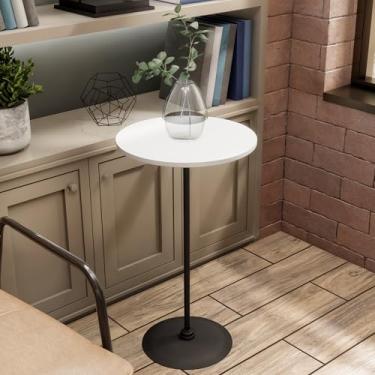 Imagem de Mesa Luna Lateral Minimalista, 35 cm, Tampo MDF Branco com Base em Aço Carbono, 60 cm Altura (Branco)