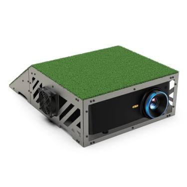 Imagem de Gabinete de projetor de simulador de golfe, caixa protetora de liga de alumínio extragrande de piso, blindagem frontal angular, janela transparente, resfriamento de ventilador duplo, parte superior