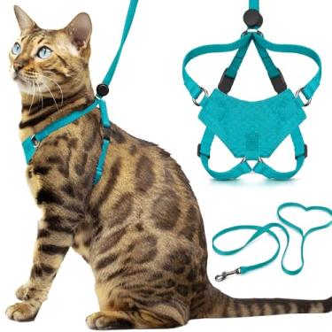Imagem de Conjunto de coleira e coleira Houdini™ à prova de fuga para gatos da OutdoorBengal – Turquesa, peitoral grande para gatos grandes
