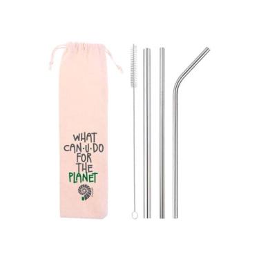 Imagem de Kit Canudos de Inox 5 em 1 – 3 Canudos Reutilizáveis com Shake (8mm) + Escova + Ecobag Ecológica (Prata)