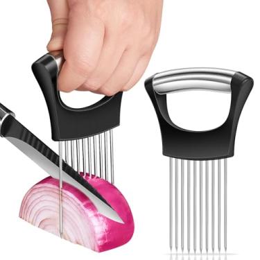 Imagem de ZOKXOIY Cortador de cebola premium 2025, suporte de cebola de aço inoxidável para fatiar cebola, kiwi, tomate, abacate, ovos, limão, carne, cortador de cebola de terceira geração